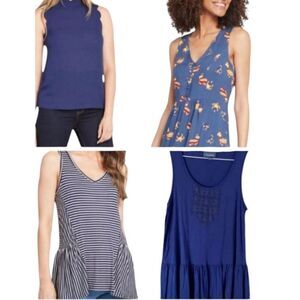 Lot of 4 ModCloth Sleeveless tops Pinata peplum crochet stripes navy blue XXS